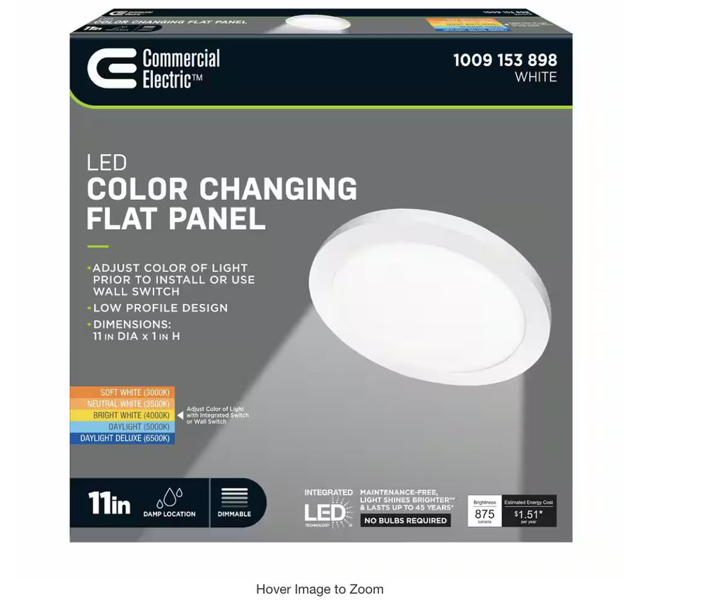 [1009153898] 11 in. 12.5-Watt Dimmable White Integrated LED 875 Lumens Round Flat Panel Flush Mount Ceiling Light Color Change 5CCT