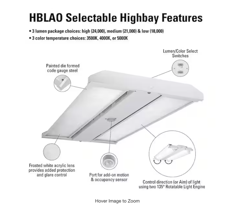 [1010397081] 2 ft. 400-Watt Equivalent LED Highbay with Adjustable Optics, Selectable 18K/21K/24K Lumens and 3500/4000/5000 Sel CCT