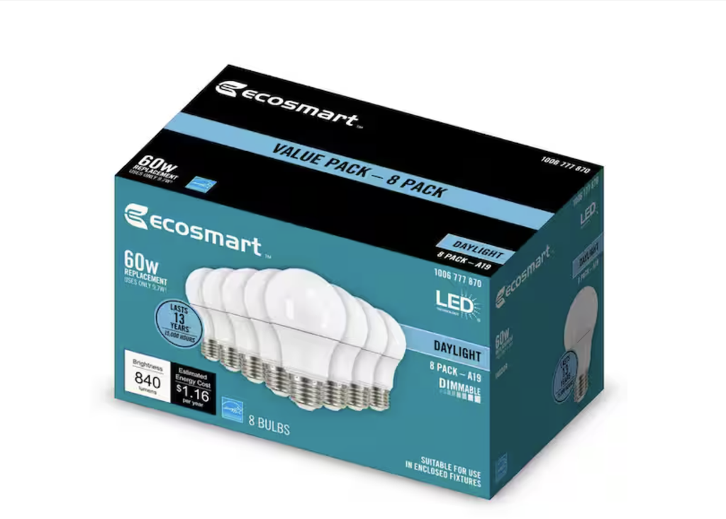 [1006777870] 60-Watt Equivalent A19 Dimmable LED Light Bulb Daylight (8-Pack)