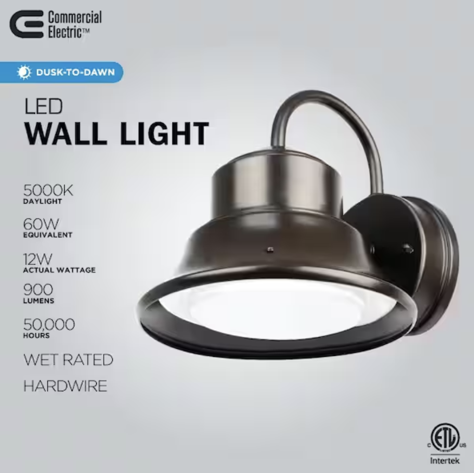 [1008376304] 60-Watt Equivalent Integrated LED Bronze Dusk to Dawn Photocell Sensor Security Bell Outdoor Wall Pack Light 5000K