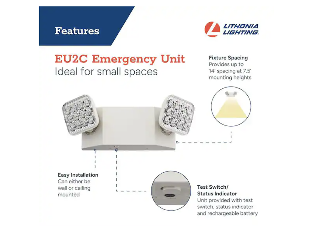 [1000020590] Contractor Select EU2C 120/277-Volt Integrated LED White Emergency Light Fixture with Battery
