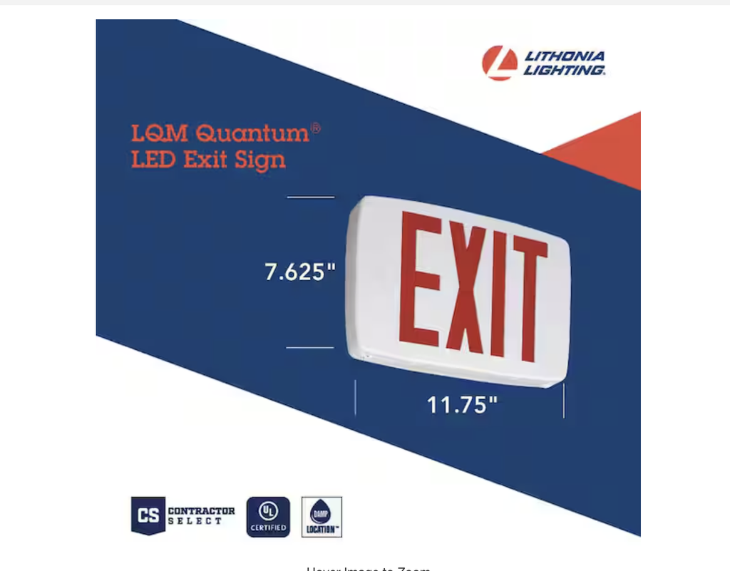 [583260] Contractor Select LQM Series 120/277-Volt Integrated LED White and Red Exit Sign W/Back Up Battery