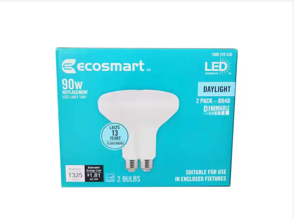 [1006215330] EcoSmart 90-Watt Equivalent BR40 Dimmable Energy Star LED Flood Light Bulb Daylight (2-Pack)