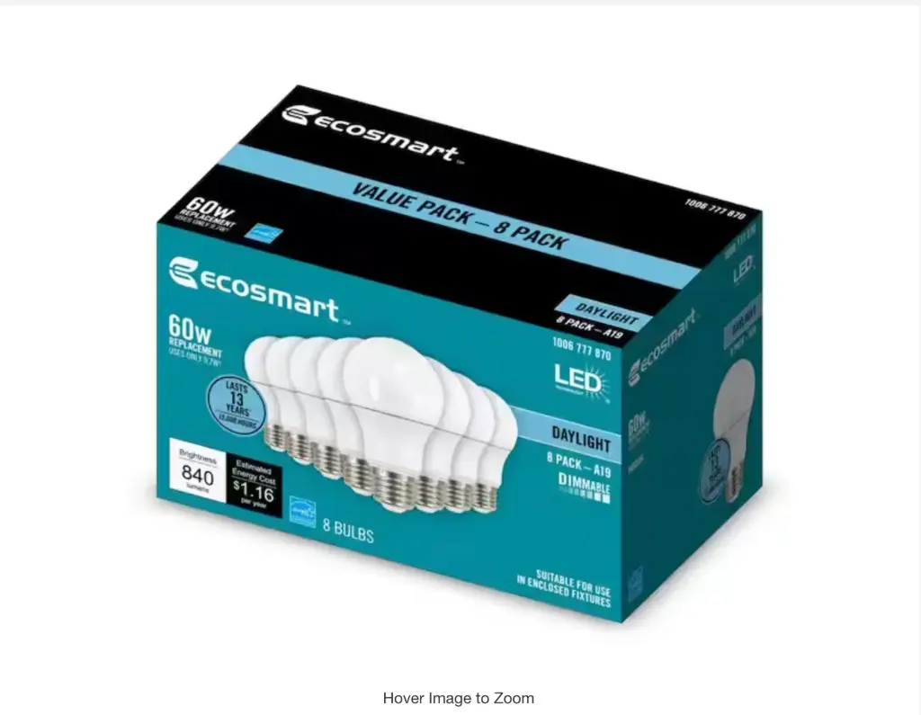 [1006777860] 100-Watt Equivalent A19 Non-Dimmable LED Light Bulb Soft White (8-Pack)
