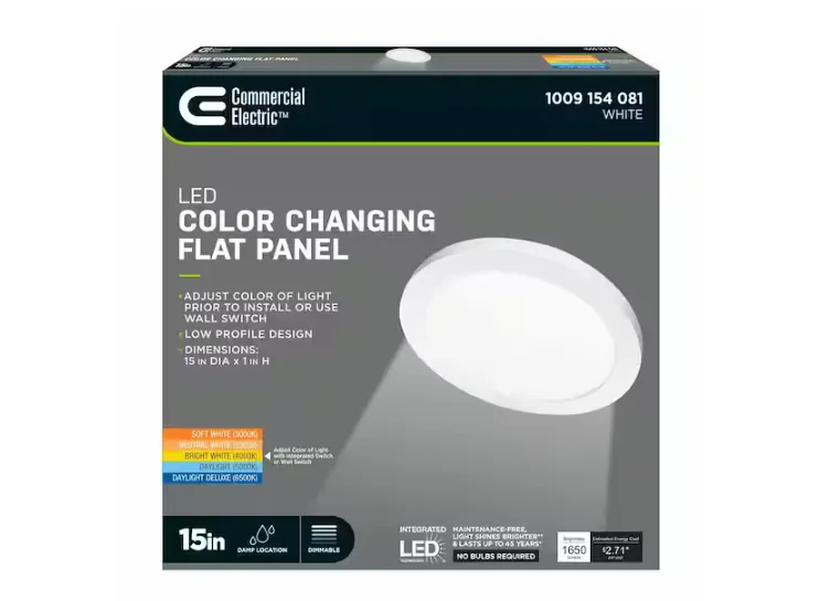 [1009154081] 15 in. 22.5-Watt Dimmable White Integrated LED 1650 Lumens Round Flat Panel Flush Mount Ceiling Light Color Change 5CCT